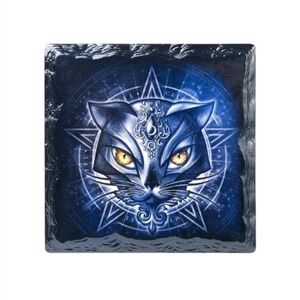 Alchemy Gothic ✦ Alchemicat Slate Ceramic Coaster ✦ Sacred Cat Pentagram NWT 4.2